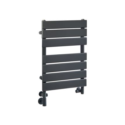 Milano Lustro Dual Fuel - Designer Anthracite Flat Panel Heated Towel Rail - 600mm x 400mm