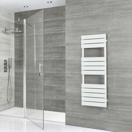 Milano Lustro - Electric Designer White Flat Panel Heated Towel Rail - Choice of Size, Heating Element and Cable Cover