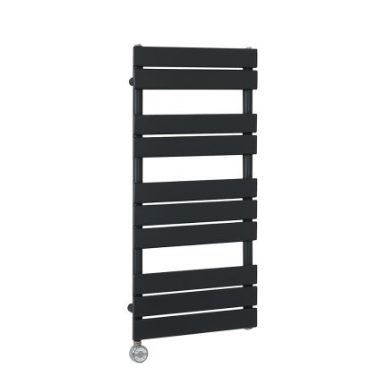 Milano x ECOSO Lustro Electric - Designer Black Flat Panel Heated Towel Rail - 975mm x 450mm  - with Thermostatic Wi-Fi Heating Element