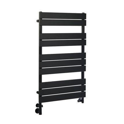 Milano Lustro Dual Fuel - Designer Black Flat Panel Heated Towel Rail - 975mm x 600mm