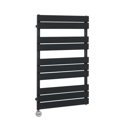 Milano x ECOSO Lustro Electric - Designer Black Flat Panel Heated Towel Rail - 975mm x 600mm  - with Thermostatic Wi-Fi Heating Element