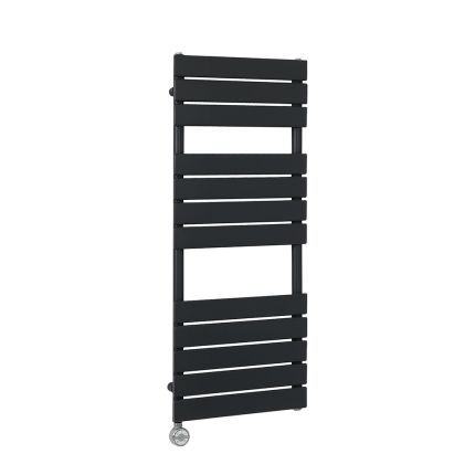 Milano x ECOSO Lustro Electric - Designer Black Flat Panel Heated Towel Rail - 1200mm x 450mm  - with Thermostatic Wi-Fi Heating Element