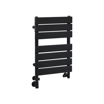 Milano Lustro Dual Fuel - Designer Black Flat Panel Heated Towel Rail - 600mm x 400mm