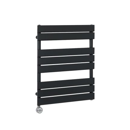 Milano x ECOSO Lustro Electric - Designer Black Flat Panel Heated Towel Rail - 825mm x 600mm  - with Thermostatic Wi-Fi Heating Element