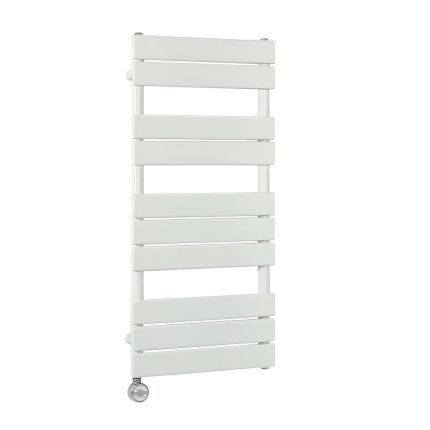 Milano x ECOSO Lustro Electric - Designer White Flat Panel Heated Towel Rail - 975mm x 450mm  - with Thermostatic Wi-Fi Heating Element