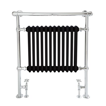 Milano Elizabeth - Black and Chrome Traditional Heated Towel Rail - 930mm x 790mm (With Overhanging Rail)
