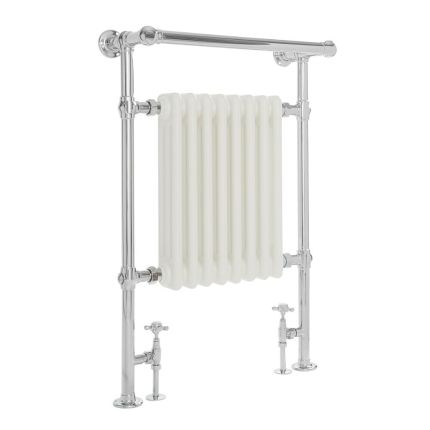 Milano Elizabeth - White and Chrome Traditional Heated Towel Rail - 930mm x 620mm (With Overhanging Rail)