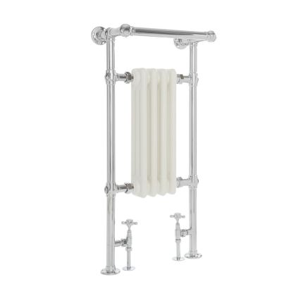 Milano Elizabeth - White and Chrome Traditional Heated Towel Rail - 930mm x 452mm (With Overhanging Rail)