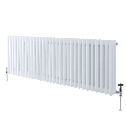 Close up cut out of Milano Windsor white horizontal column radiator 600mm x 1415mm on a white background SKU TRUSHH310N