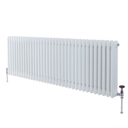 Close up cut out of Milano Windsor white horizontal column radiator 600mm x 1595mm on a white background SKU TRUSHH311