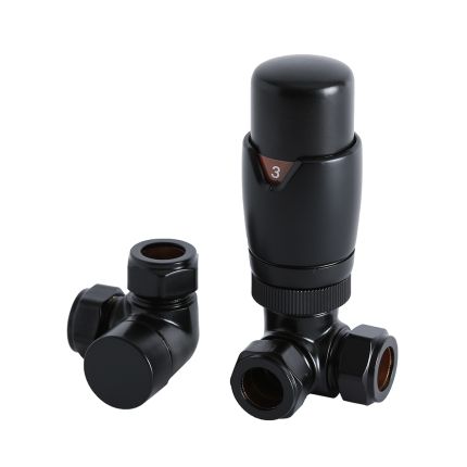 Milano - Black Thermostatic Corner Radiator Valve and Lockshield