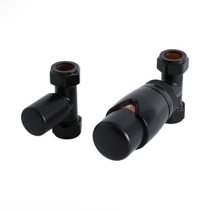 Milano - Modern Black Thermostatic Straight Radiator Valve and Lockshield