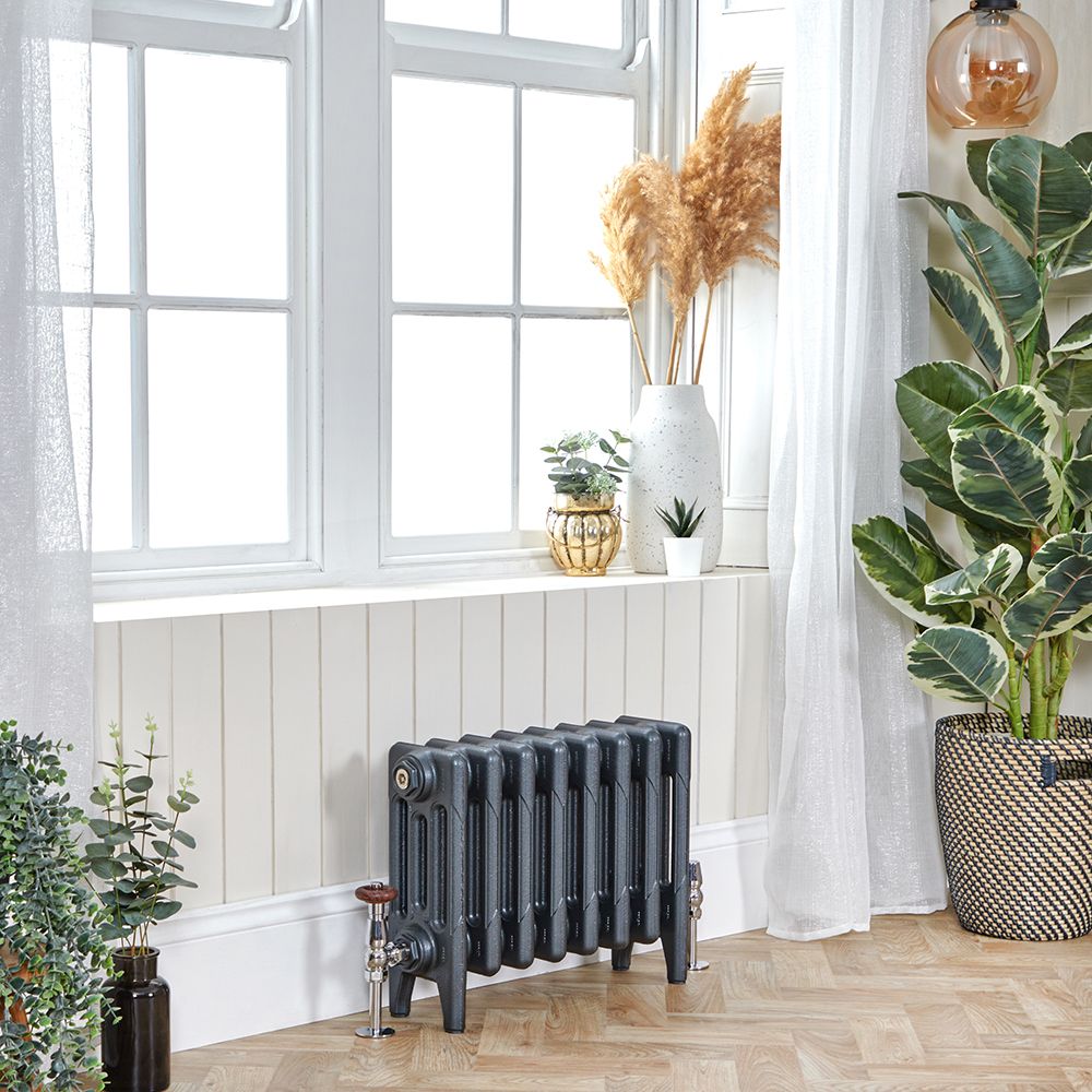 Milano Mercury - 4 Column Cast Iron Radiator - 360mm Tall - Antique Silver - Multiple Sizes Available