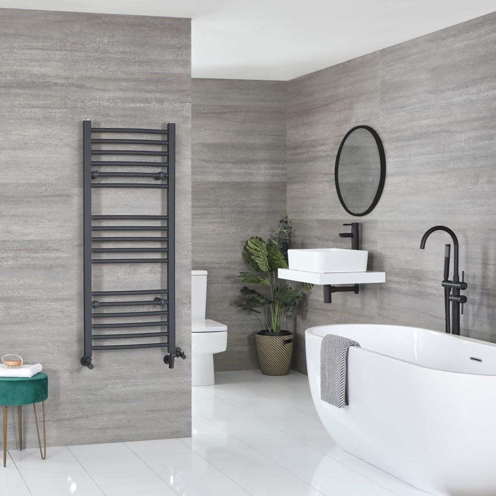 Milano Artle - Anthracite Dual Fuel Curved Heated Towel Rail 1200mm x 500mm