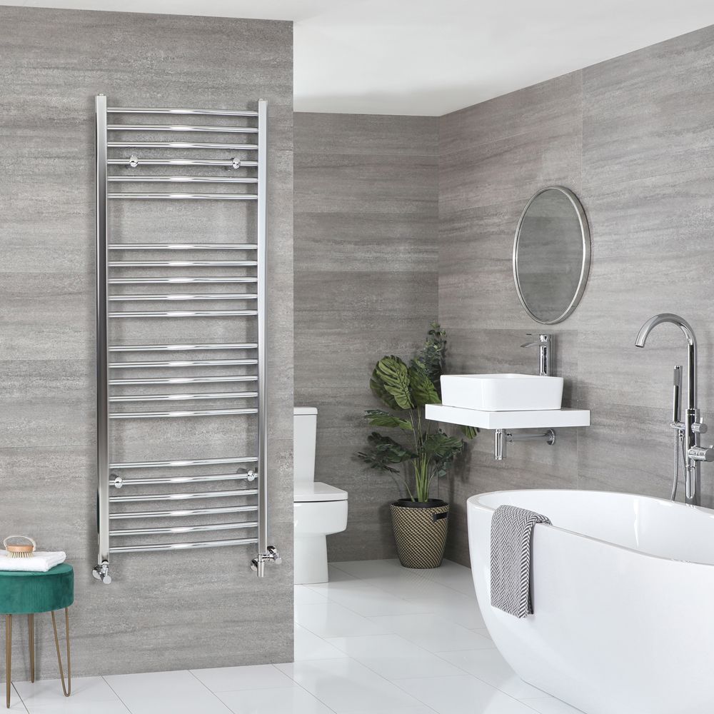 Milano Kent Dual Fuel - Curved Chrome Heated Towel Rail - Various Sizes