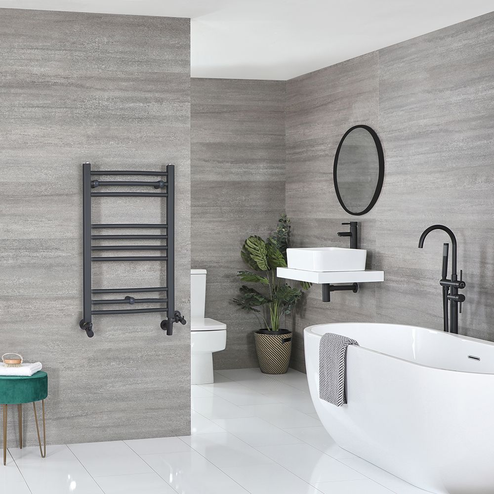 Milano Artle - Anthracite Dual Fuel Straight Heated Towel Rail 800mm x 500mm