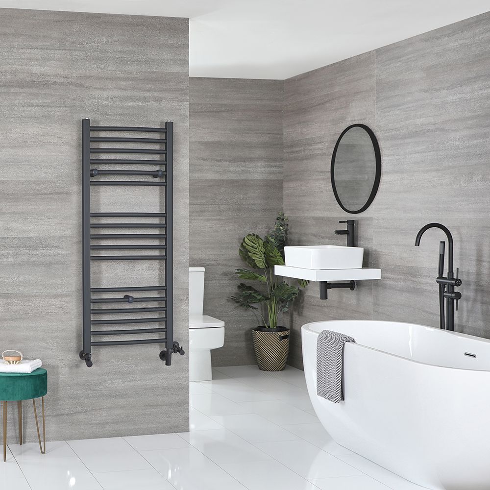 Milano Artle - Anthracite Dual Fuel Straight Heated Towel Rail 1200mm x 500mm