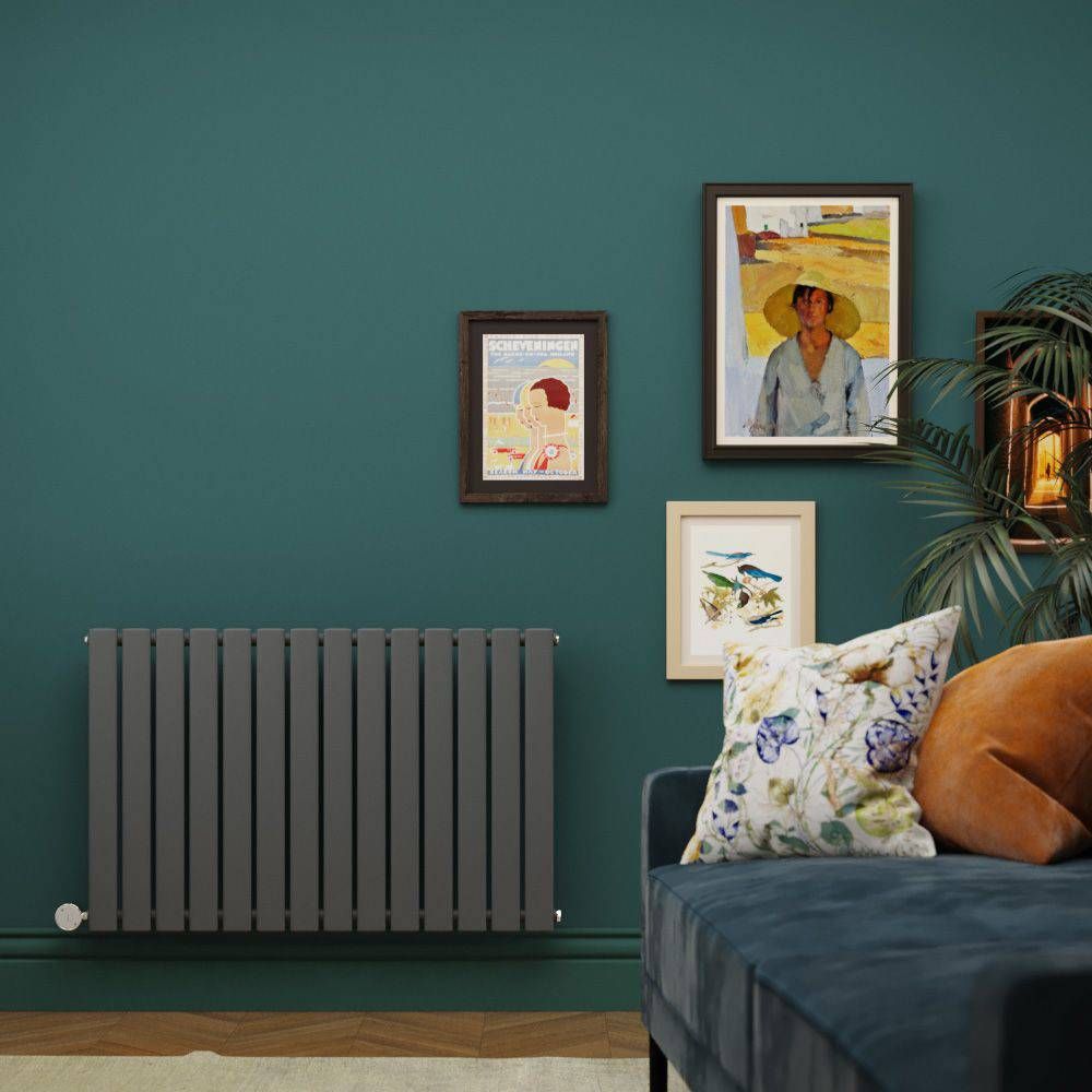 Milano Alpha Electric - Anthracite Horizontal Designer Radiator - 635mm Tall (Single Panel) - Choice of Size and Heating Element - Plug-In and Hardwired Options