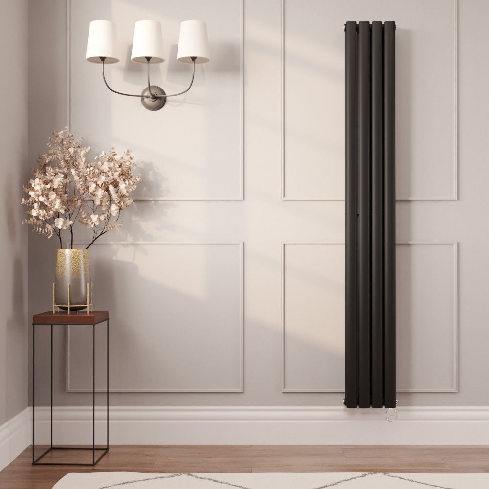 Milano Aruba Slim Electric - Black Vertical Designer Radiator - Choice of Size and Thermostat - Plug-In and Hardwired Options