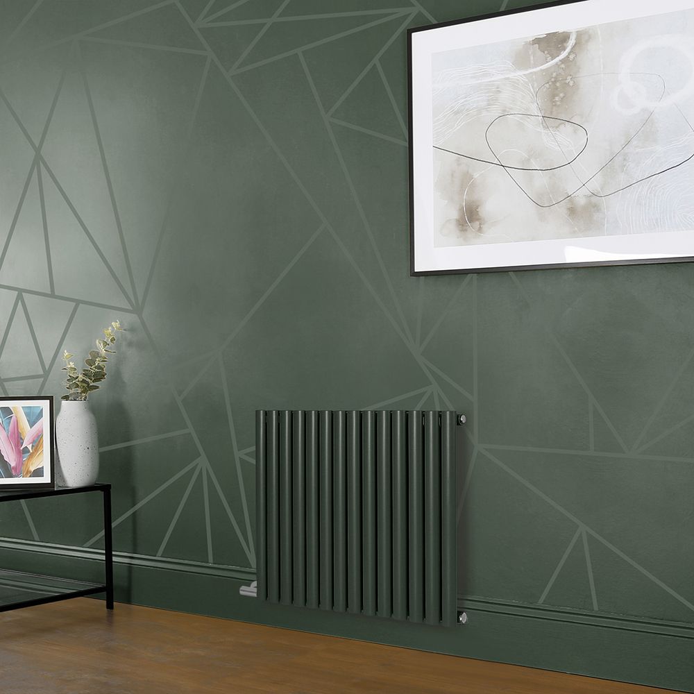 Milano Aruba Electric - Evergreen Horizontal Designer Radiator - 635mm Tall - Choice of Size, Thermostat and Cable Cover