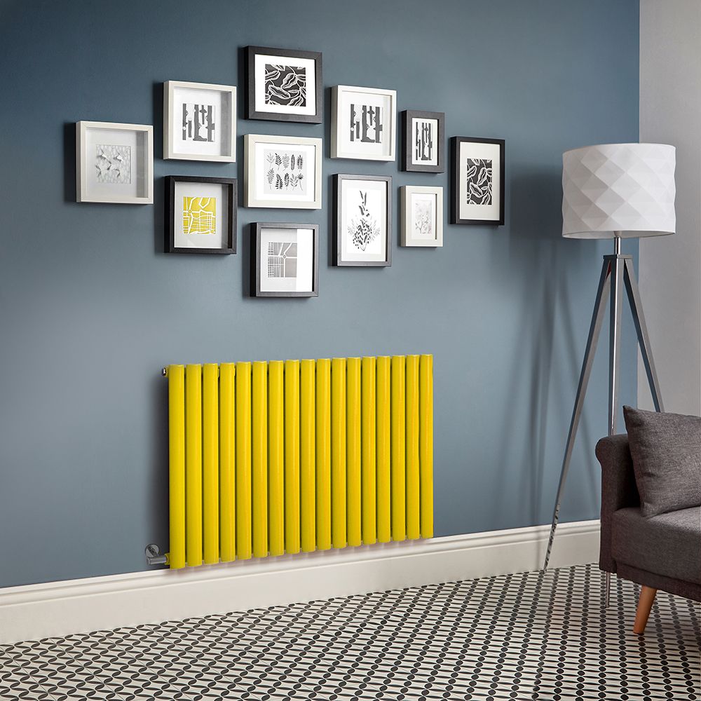 Milano Aruba Electric - Dandelion Yellow Horizontal Designer Radiator - 635mm Tall - Choice of Size, Thermostat and Cable Cover