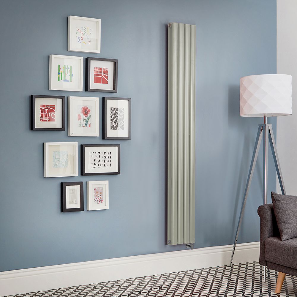 Milano Aruba Electric - Sage Leaf Green Vertical Designer Radiator - Choice of Size, Thermostat and Cable Cover