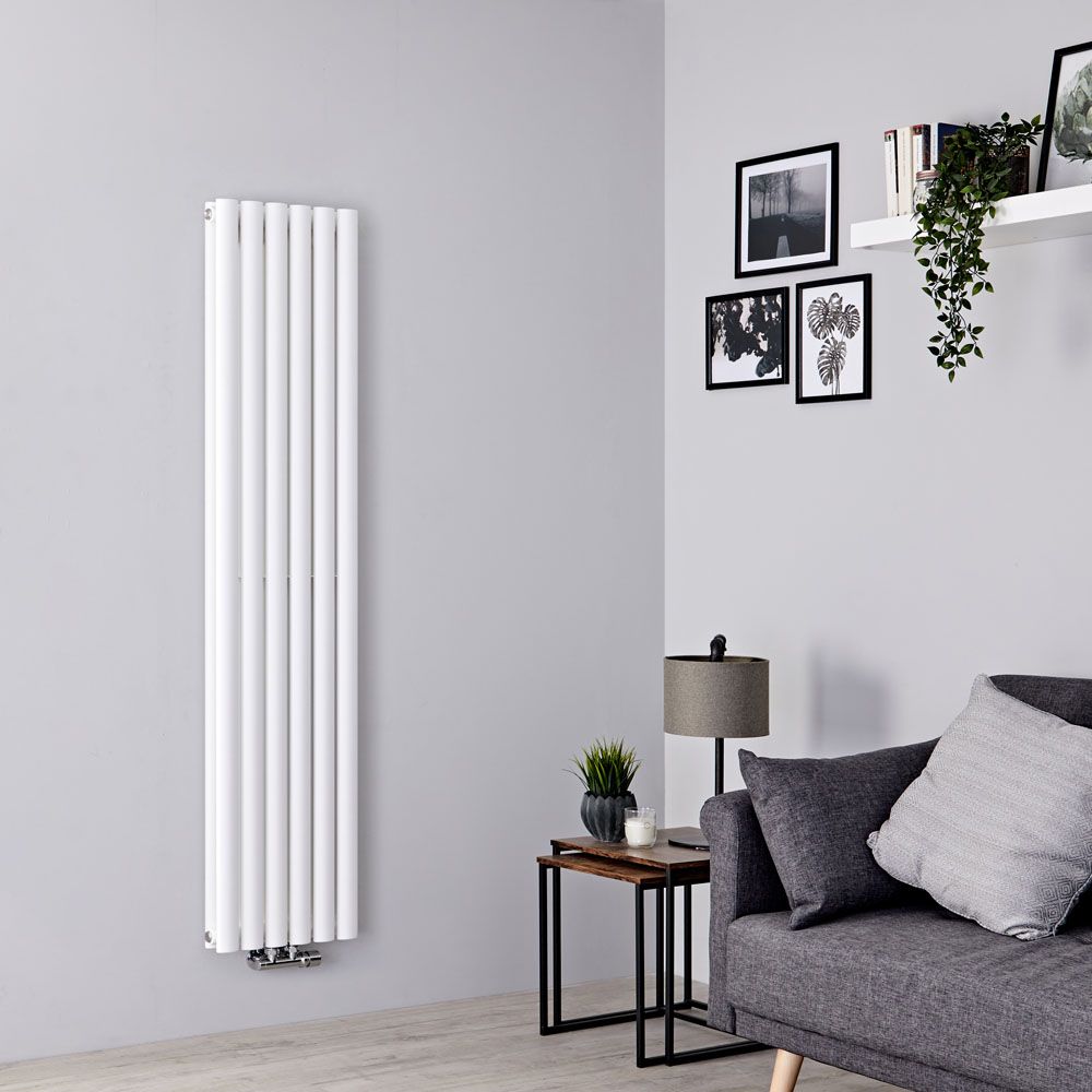 Milano Aruba Flow - White Vertical Double Panel Middle Connection Designer Radiator 1600mm x 354mm