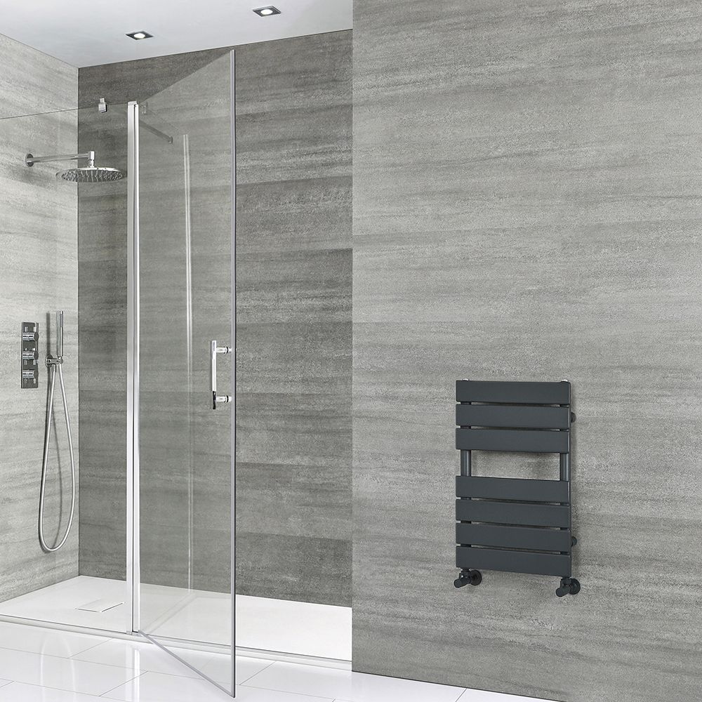 Milano Lustro - Designer Anthracite Flat Panel Heated Towel Rail - 600mm x 400mm