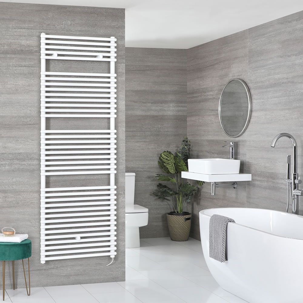 Milano Arno Electric - White Bar on Bar Heated Towel Rail - Various Sizes and Choice of Element