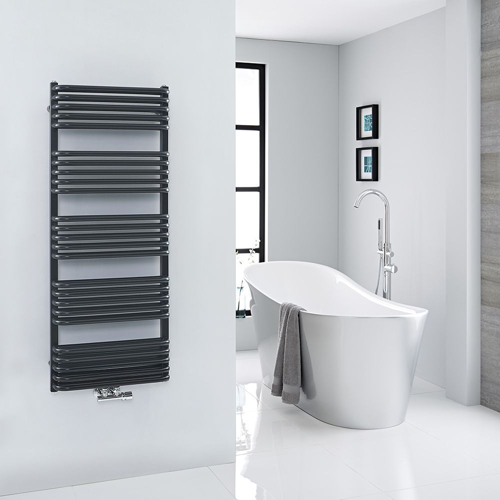 Milano Bow - Black D Bar Heated Towel Rail - Various Sizes