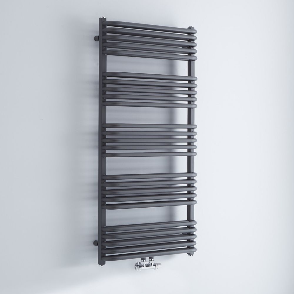 Milano Bow - Anthracite D Bar Central Connection Heated Towel Rail 1269mm x 600mm