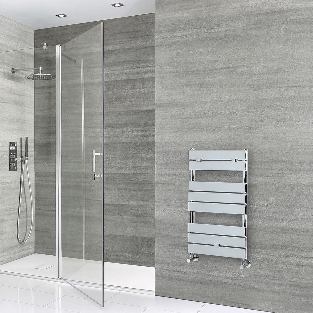 Milano Lustro - Designer Chrome Flat Panel Heated Towel Rail - 840mm x 450mm