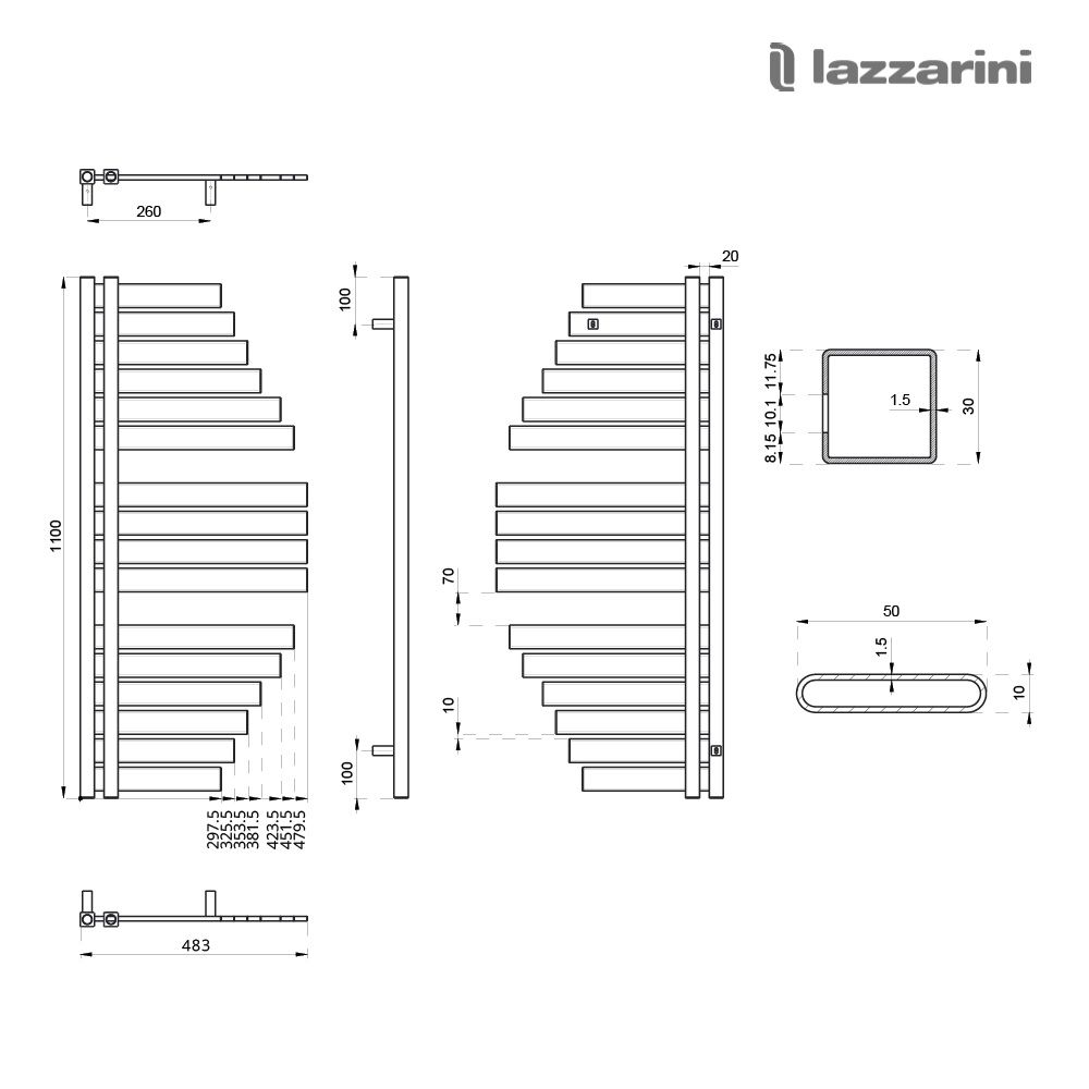 Lazzarini Way - Spinnaker - Chrome Designer Heated Towel Rail - 1100mm ...