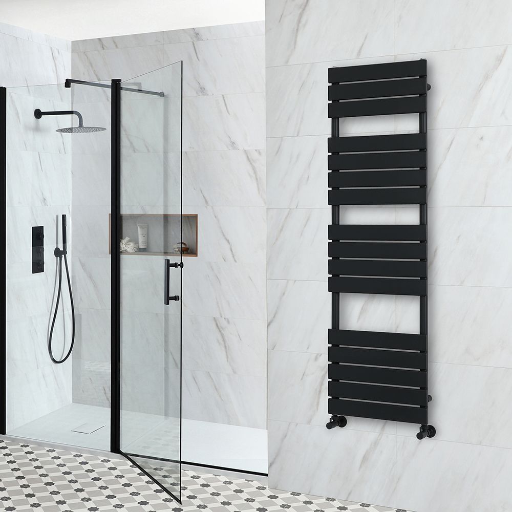 Milano Lustro - Designer Black Flat Panel Heated Towel Rail - Various Sizes