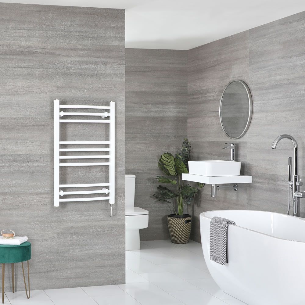 Milano Ive Electric - Curved White Heated Towel Rail 800mm x 500mm