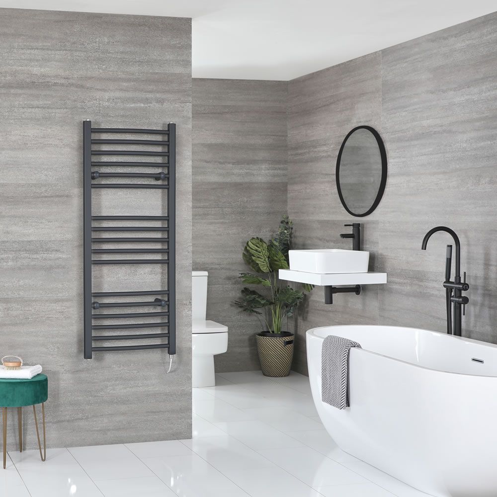 Milano Artle Electric - Curved Anthracite Heated Towel Rail 1200mm x 500mm