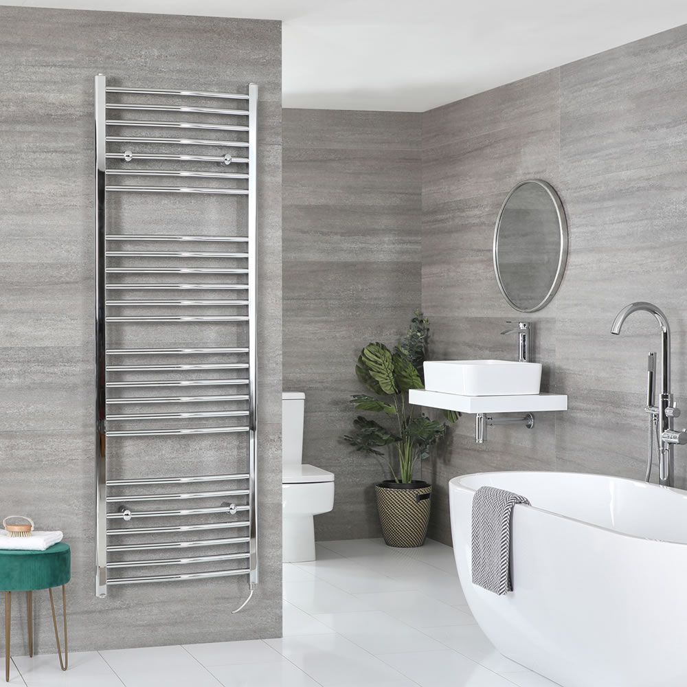Milano Kent Electric - Curved Chrome Heated Towel Rail 1800mm x 500mm
