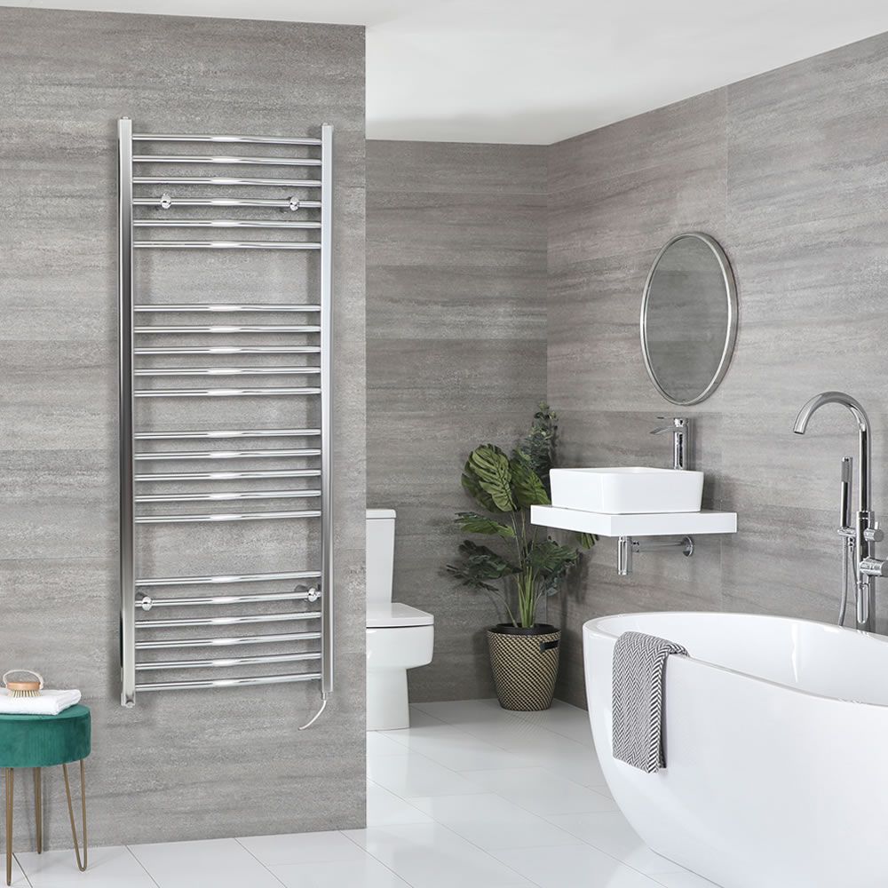 Milano Kent Electric - Curved Chrome Heated Towel Rail 1600mm x 600mm