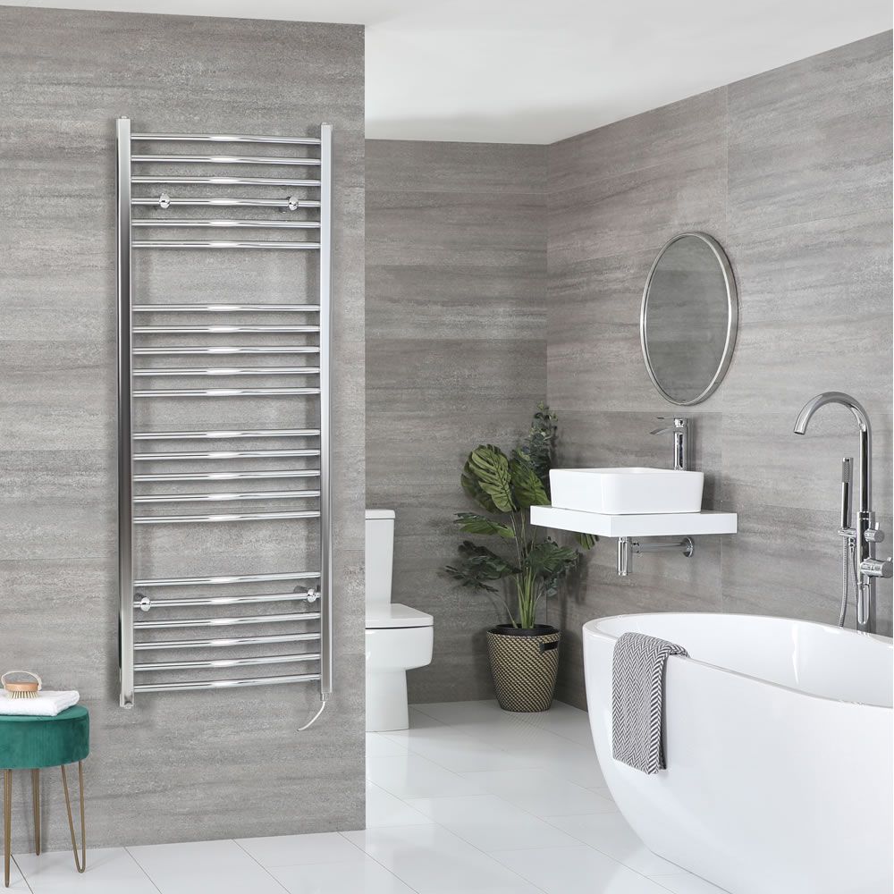 Milano Kent Electric - Curved Chrome Heated Towel Rail - Various Sizes and Choice of Element