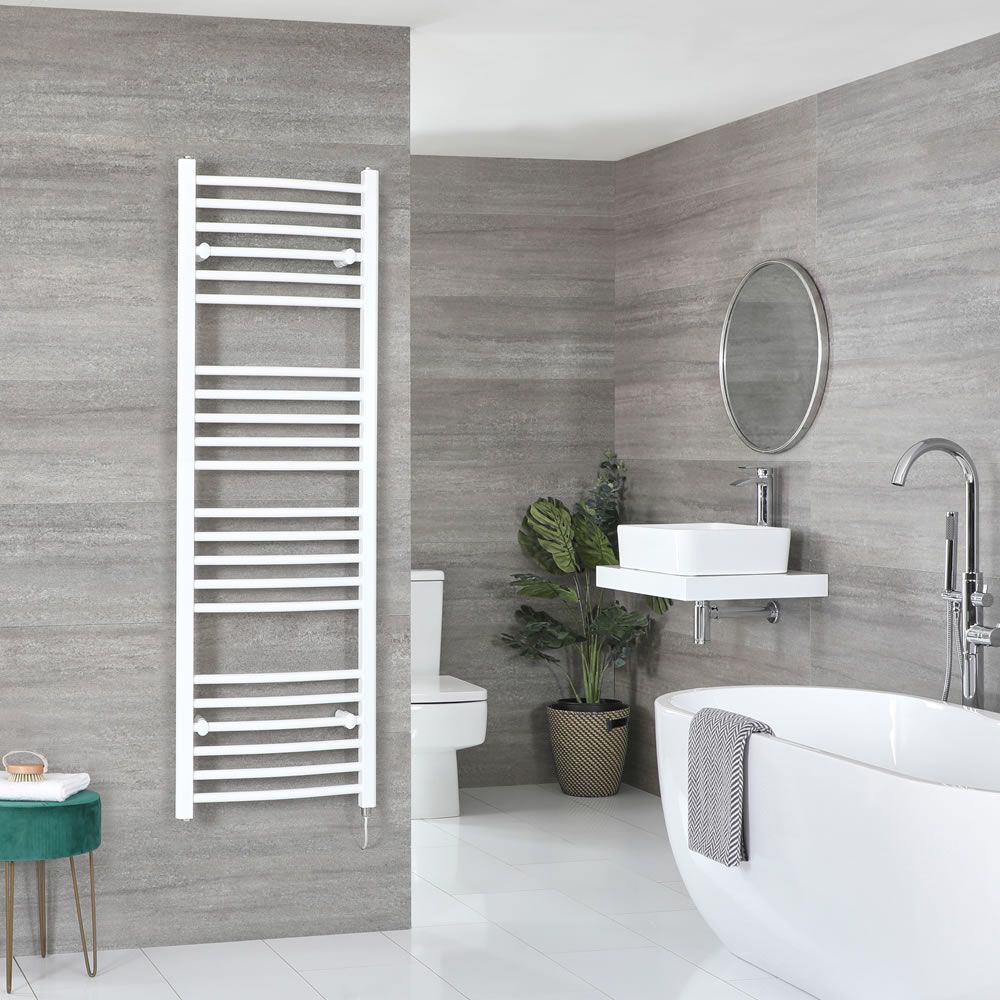Milano Ive Electric - Curved White Heated Towel Rail - Choice of Size and Element