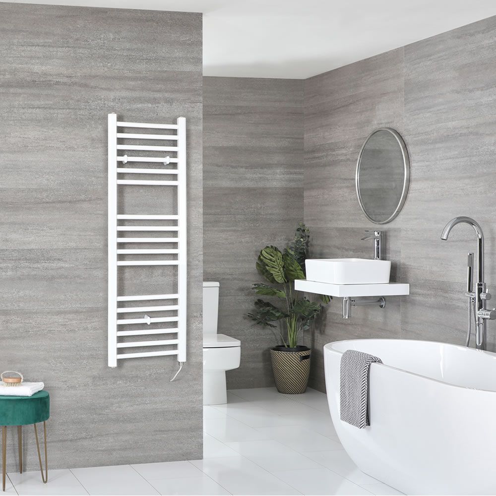 Milano Ive Electric - Straight White Heated Towel Rail 1200mm x 400mm