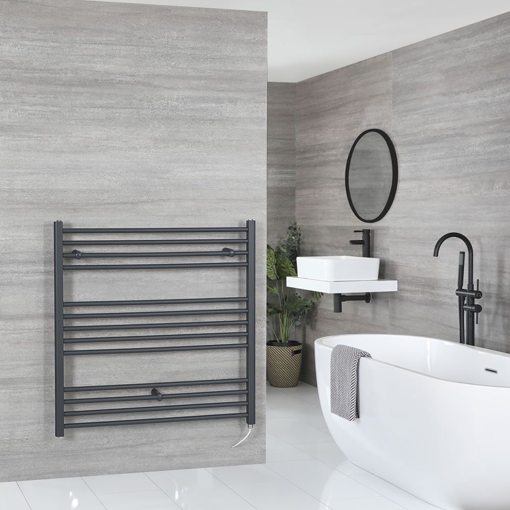 Milano Artle Electric - Straight Anthracite Heated Towel Rail 1000mm x 1000mm