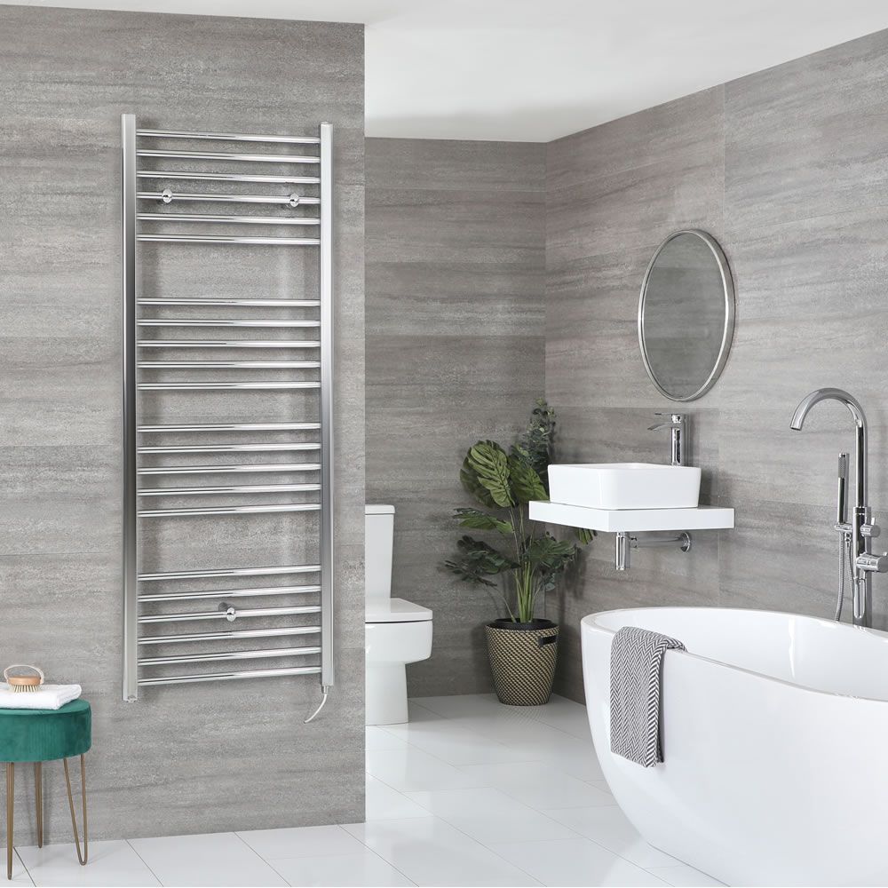 Milano Kent Electric - Straight Chrome Heated Towel Rail - Choice of Size and Element