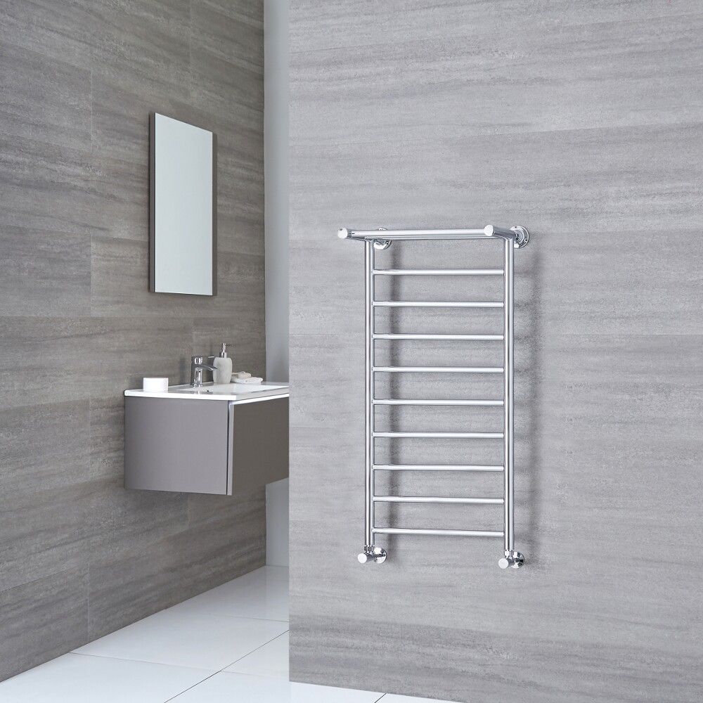 Milano Pendle - Chrome Heated Towel Rail with Heated Shelf 1000mm x 488mm