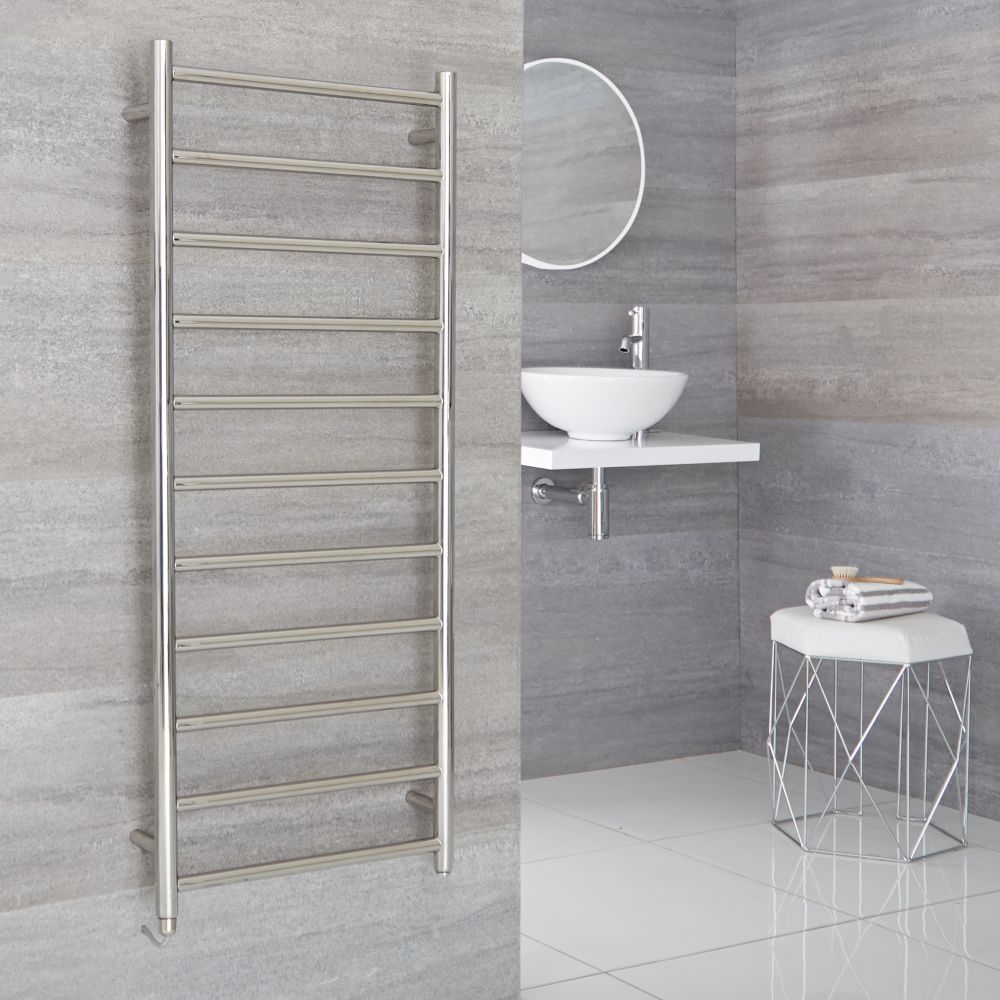 Milano Esk Electric - Chrome Stainless Steel Flat Heated Towel Rail - 1200mm x 500mm