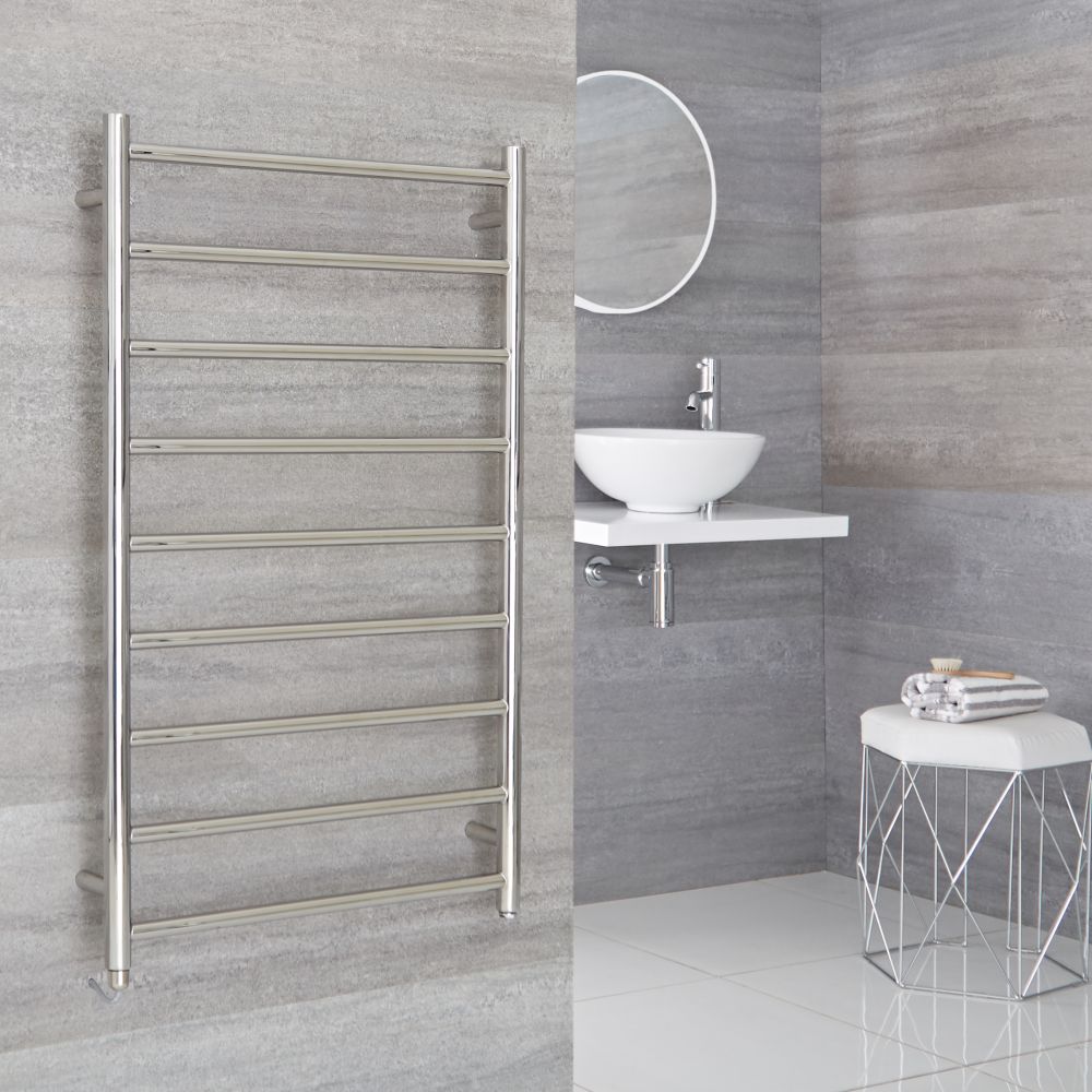 Milano Esk Electric - Chrome Stainless Steel Flat Heated Towel Rail - 1000mm x 600mm