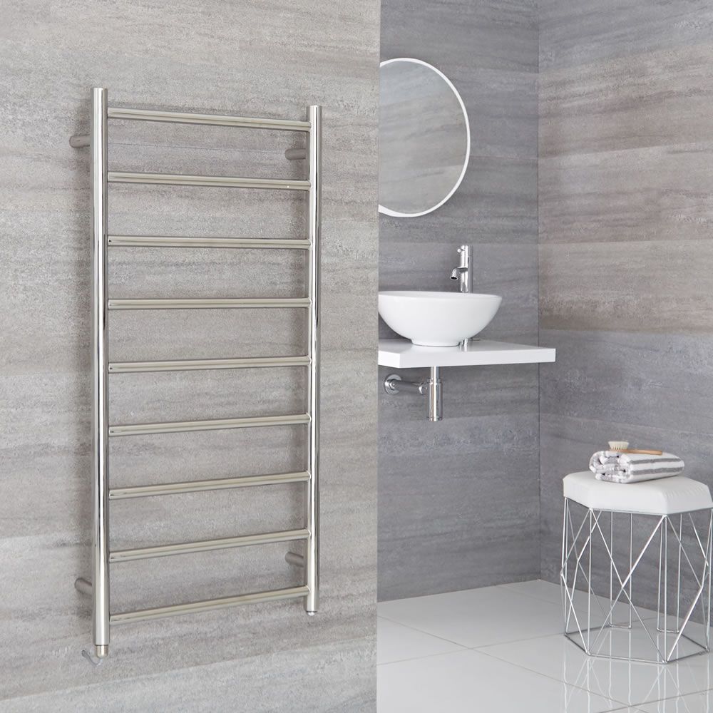 Milano Esk - Electric Stainless Steel Chrome Flat Heated Towel Rail - Choice of Size
