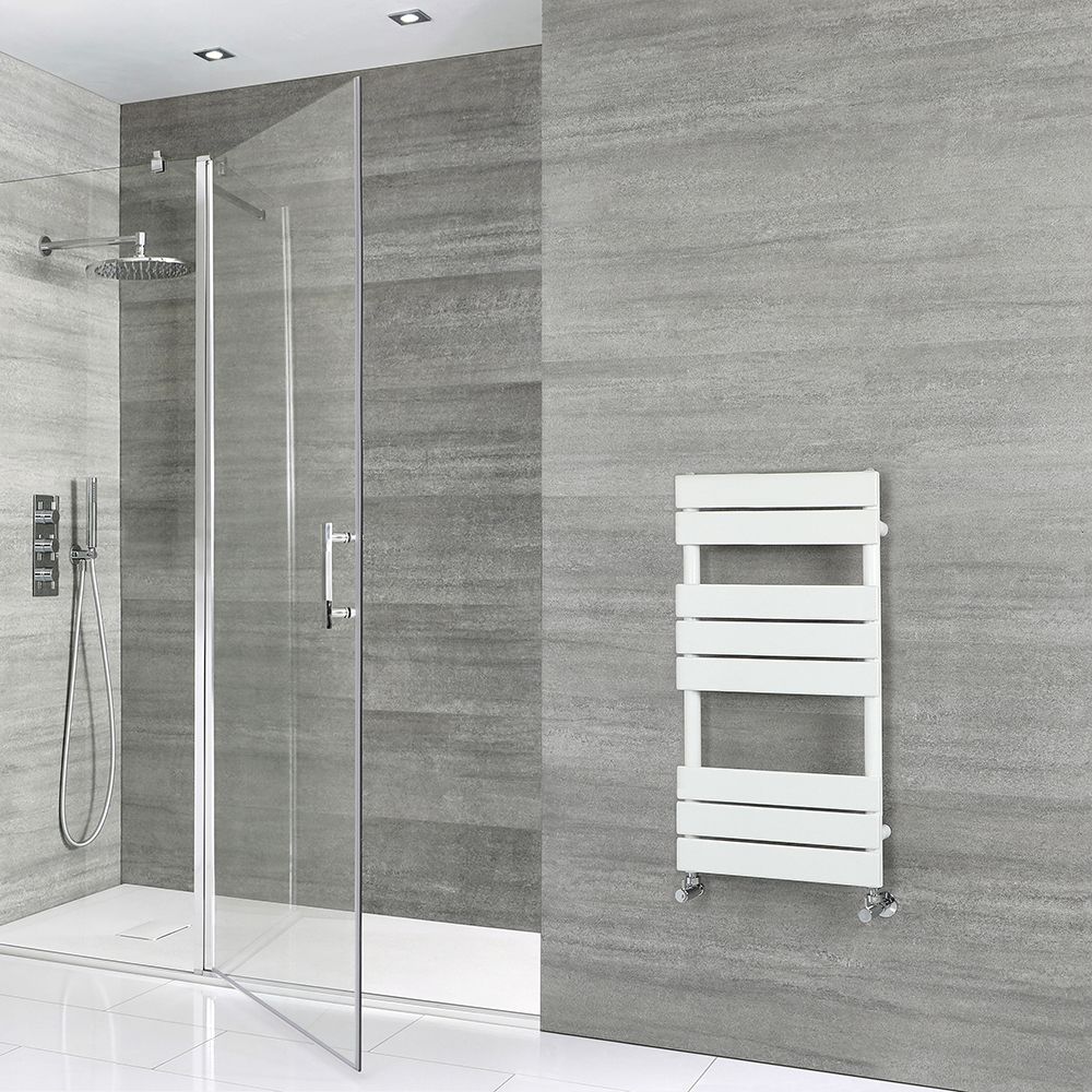 Milano Lustro - Designer White Flat Panel Heated Towel Rail - 825mm x 450mm