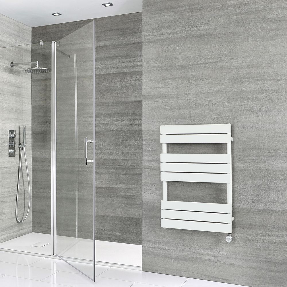 Milano Lustro Electric - Designer White Flat Panel Heated Towel Rail - 825mm x 600mm