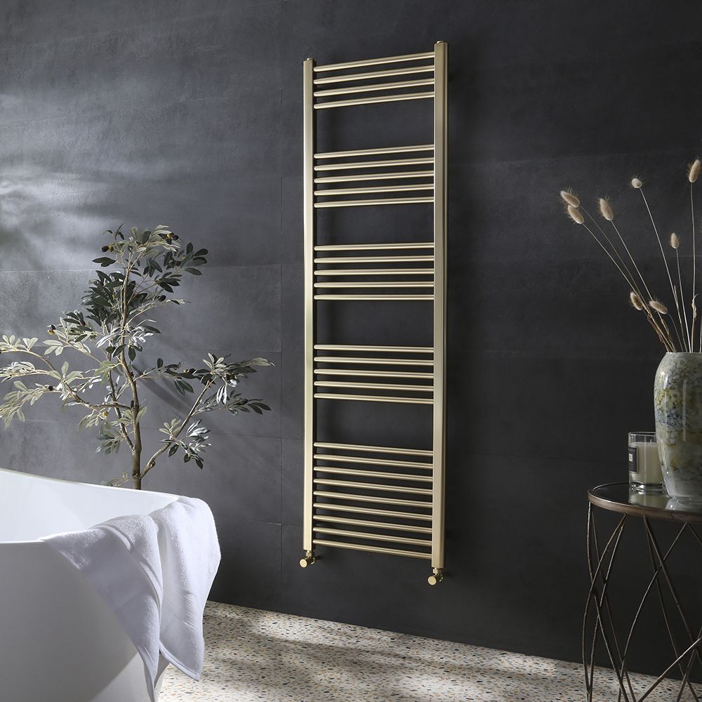 Milano Esk - Brushed Brass Stainless Steel Flat Heated Towel Rail - 1600mm x 500mm
